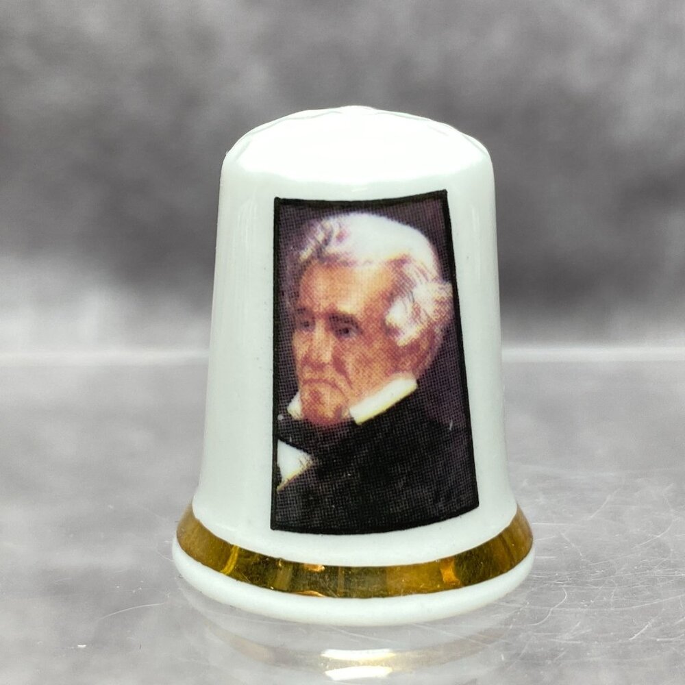 Andrew Jackson Commemorative Thimble Fine China Gold Trim Finsbury England